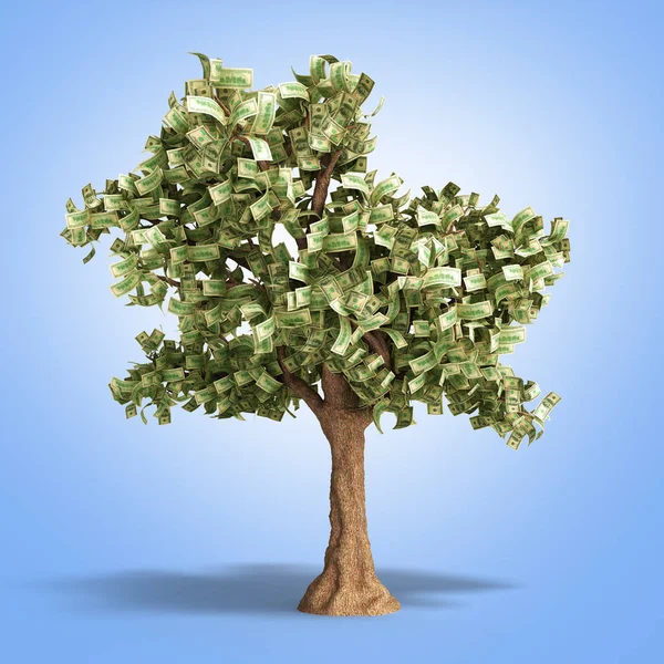 Degrade 3d illustratio yüz doları faturalarında ağacıyla Doları