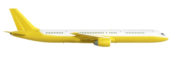Wit en yelow vliegtuig 3D-rendering op witte achtergrond — Stockfoto