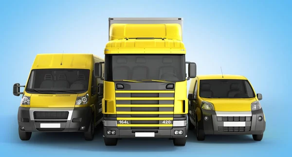 Illustration 3D d'un camion une camionnette et un camion contre un bac blanc — Photo