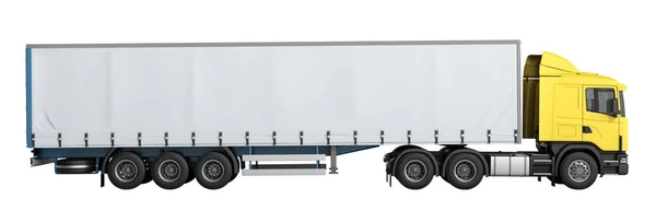 Büyük kamyon römork hiçbir beyaz arka plan üzerinde 3d illustr gölgeler — Stok fotoğraf