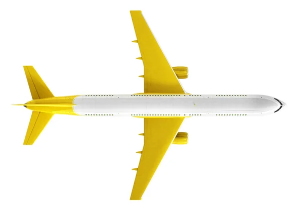 Wit en yelow vliegtuig 3D-rendering op witte achtergrond — Stockfoto