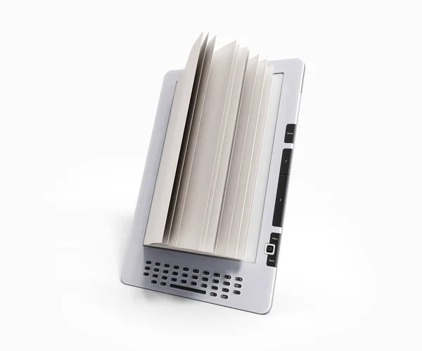 Lector de libros electrónicos en blanco 3d render ilustración en gradiente —  Fotos de Stock