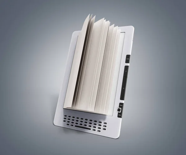 Lector de libros electrónicos en blanco 3d render illustration on grey gradient — Foto de Stock