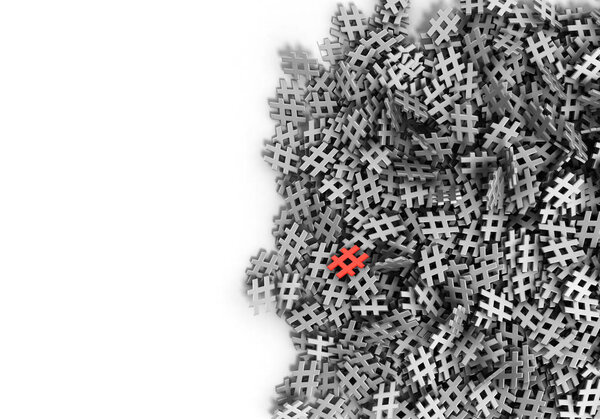 Infinite hash-tags isolated red on a plane original 3d rendering