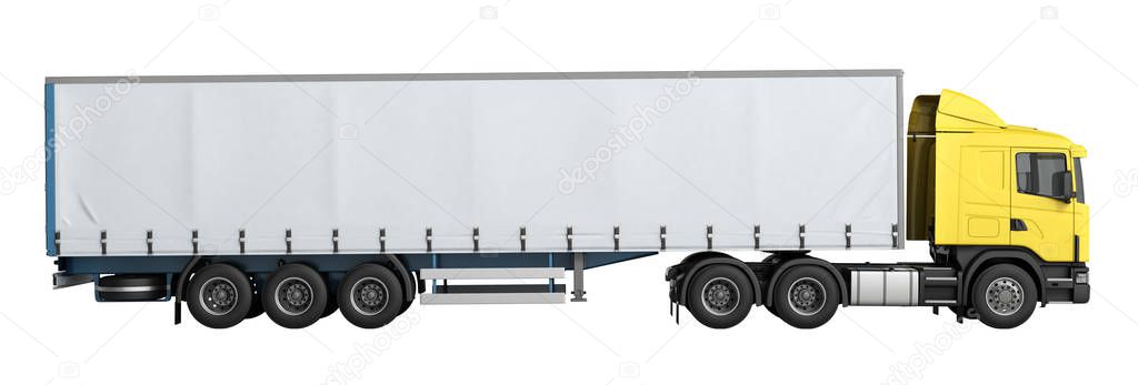 Big Truck Trailer on white background with no shadows 3D illustr