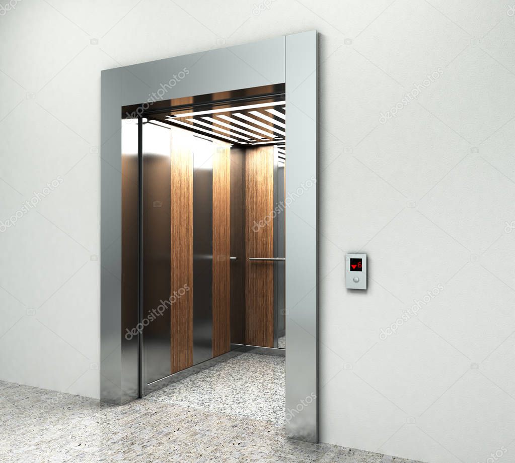 Realistic empty elevator hall interior with waiting lift marble 