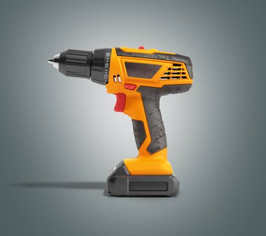 combi drill impact drill and screw driver on grey background 3d  clipart