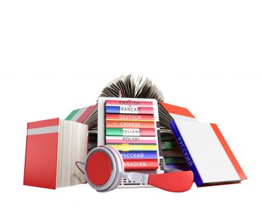 e-kitap ses dilleri öğrenme ve 3d render gölge yok kitaplar