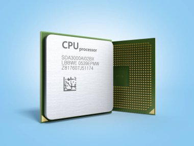 Blu üzerinde merkezi bilgisayar işlemci Cpu yüksek çözünürlükte 3d render