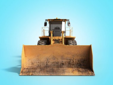 Sarı tekerlekler buldozer 3d render mavi