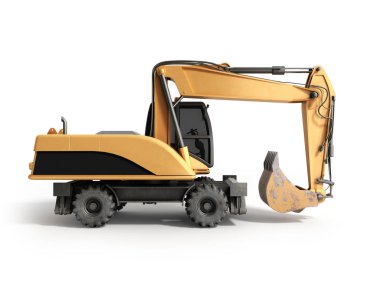 Sarı tekerlekler buldozer beyaz 3d render
