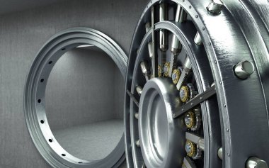 Boş İngotlar yüksek çözünürlükte 3d görüntü ile büyük bir kasa kapısı 
