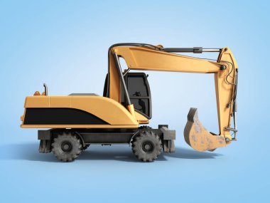 Sarı tekerlekler buldozer 3d render mavi