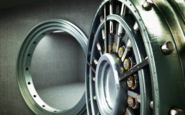 Boş İngotlar yüksek çözünürlükte 3d görüntü ile büyük bir kasa kapısı 