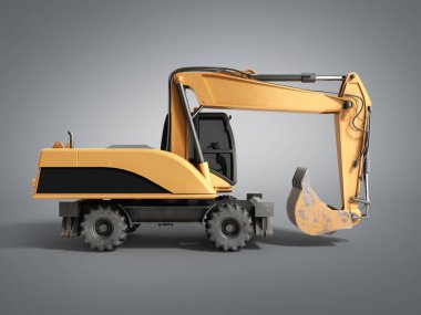 Sarı tekerlekler buldozer Grey 3d render