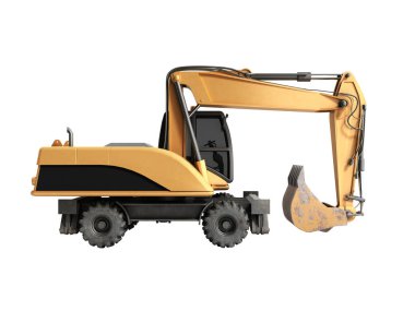 Sarı tekerlekler buldozer 3d render gölge yok
