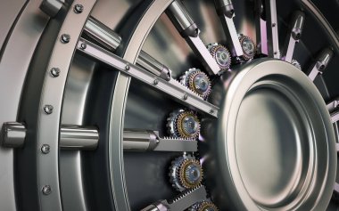 Büyük bir kasa kapısı arka plan yüksek çözünürlükte 3d render