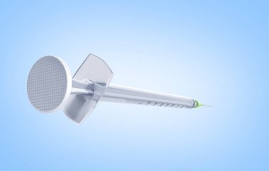 Tek kullanımlık şırınga 3d render mavi zemin üzerine