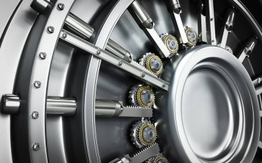 Büyük bir kasa kapısı arka plan yüksek çözünürlükte 3d render