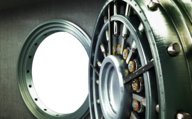 Boş İngotlar yüksek çözünürlükte 3d görüntü ile büyük bir kasa kapısı 