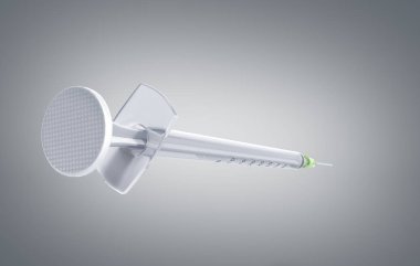 Tek kullanımlık şırınga 3d render gri arka plan üzerinde