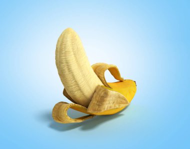 Yarı açık muz muz soyulmuş 3d render mavi zemin üzerine