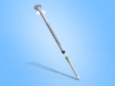 Tek kullanımlık şırınga 3d render mavi zemin üzerine