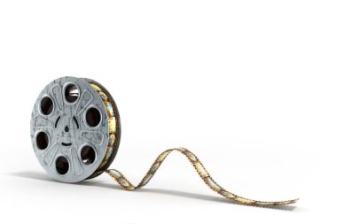 beyaz zemin üzerinde bir film şeridi 3d render ile film reel