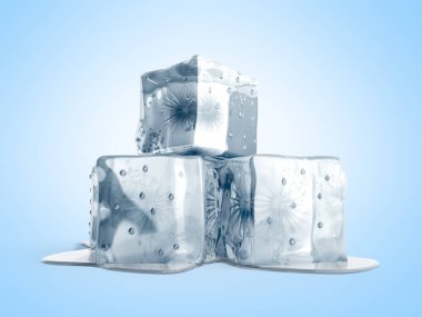 buz küpleri 3d render mavi zemin üzerine