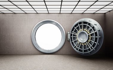 Boş İngotlar yüksek çözünürlükte 3d görüntü ile büyük bir kasa kapısı 