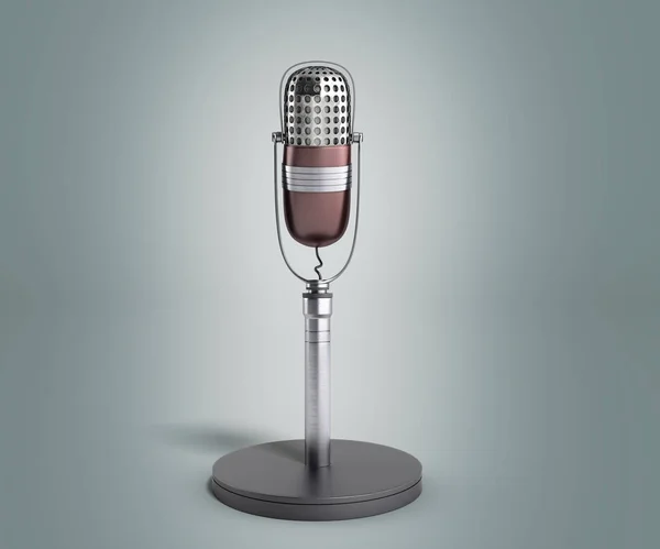 Vintage silver microphone on grey gradient background 3d render — Stock Photo, Image