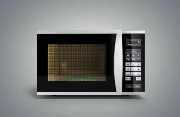 Kompor microwave pada latar belakang gradien abu-abu 3d render — Stok Foto