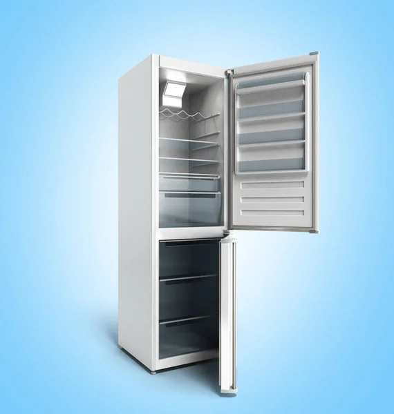 Refrigerador moderno de acero inoxidable sobre gradiente azul 3d render —  Fotos de Stock