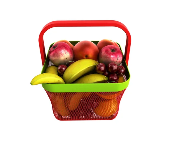 Nákupní košík plný čerstvého ovoce 3d ilustrace izolované na — Stock fotografie