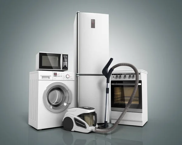 Οικιακές συσκευές Ομάδας του άσπρο ψυγείο πλυντήριο stov — Φωτογραφία Αρχείου