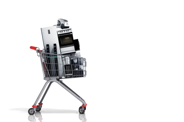 Electrodomésticos en el carrito Comercio electrónico o compras en línea —  Fotos de Stock