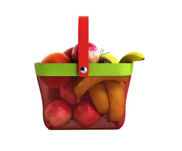 Shopping korg full av frukt 3d illustration ingen skugga — Stockfoto