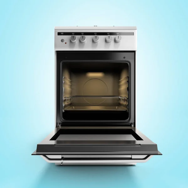 Open gas stove 3d render isolated on a blue background — Stock Photo, Image