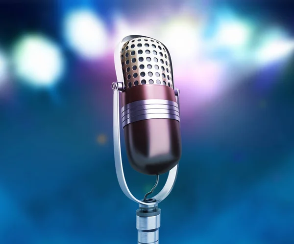 Vintage microfono argento chiudere karaoke sfondo rendering 3d — Foto Stock