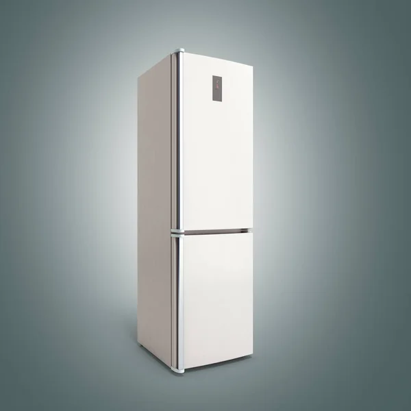 Refrigerador abierto moderno del acero inoxidable en ilustración gris 3d —  Fotos de Stock