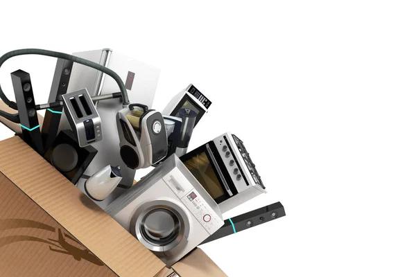 Eletrodomésticos na caixa de ilustração 3d em branco — Fotografia de Stock