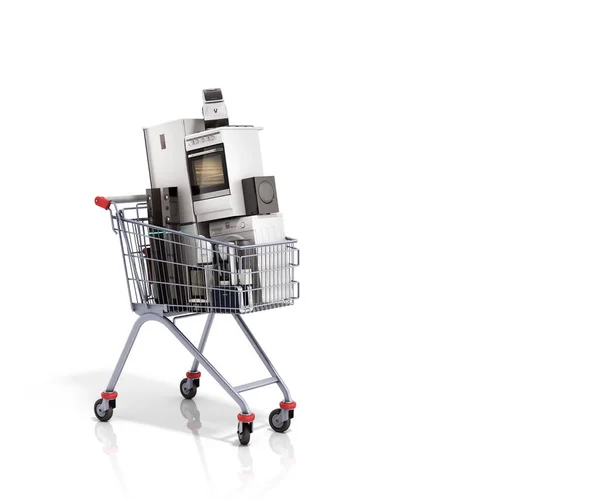 Eletrodomésticos no carrinho de compras E-commerce ou shoppi online — Fotografia de Stock