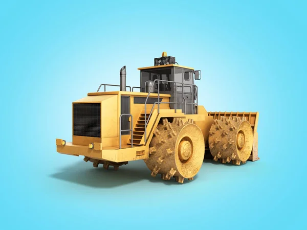 Yellow Bulldozer 3d render Isolated on blue — Stock Photo, Image