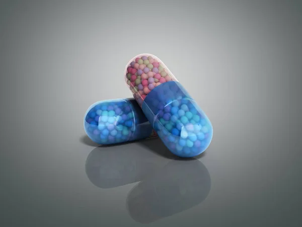 Dos píldoras médicas 3d ilustración sobre fondo gris — Foto de Stock