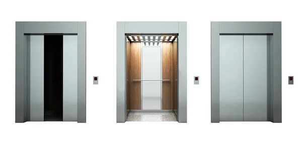 Зал реалистичных пустых лифтов на белой 3D иллюстрации — стоковое фото
