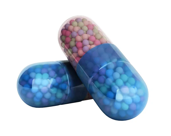 Dos píldoras médicas 3d ilustración sin sombra —  Fotos de Stock