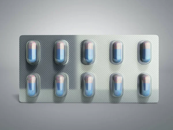 Pacote de pílulas Blister ilustração 3D em cinza — Fotografia de Stock