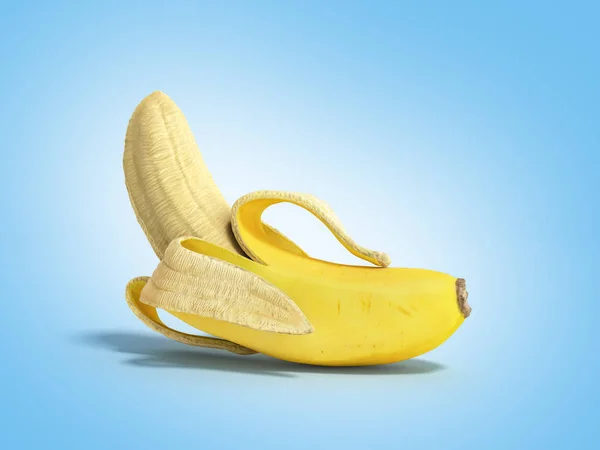 Halvt skalad banan öppen Banana 3d render på blå bakgrund — Stockfoto