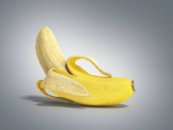 Halvt skalad banan öppen Banana 3d render på grå bakgrund — Stockfoto