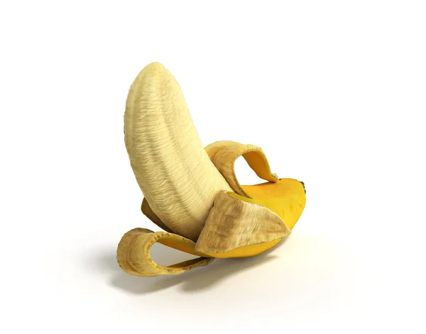 Halvt skalad banan öppen Banana 3d render på vit bakgrund — Stockfoto